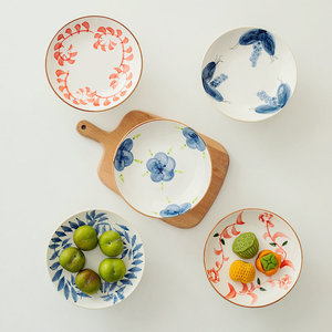 Bol à fruits en céramique sur piédestal avec décor peint à la main pour les collations et les desserts Blanc Rouge Bleu Vert Jaune - Product Image 2