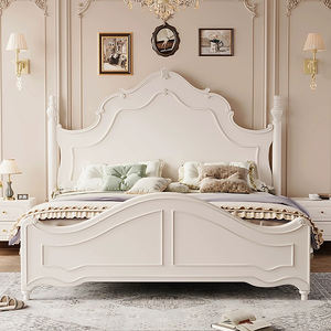 Perabot kamar tidur Ratu desain Modern tempat tidur kayu Solid ukuran King hitam Perancis kustom kayu polos untuk rumah apartemen - Product Image 2