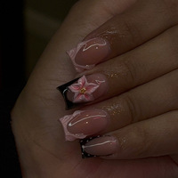 Faux ongles à presser roses, motif fleur 3D, style French Manucure, forme cercueil, en ABS, durables, finition brillante, pour mariage et fête, certifiés OEM ODM MSDS