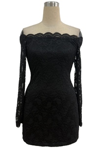 เดรสสั้นลูกไม้เปิดไหล่แขนยาวทรงเข้ารูปสำหรับผู้หญิง แต่งขอบด้วยผ้าลูกไม้ เหมาะสำหรับงานกลางคืน แฟชั่นชุดเดรส - Product Image 6