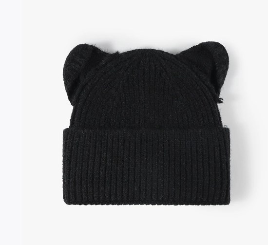 Cat Ears Cute Thick Imitation Rabbit Fur Autumn Winter Knitted Hat Outdoor Without Brim Lady Ear protection Knitted Hat