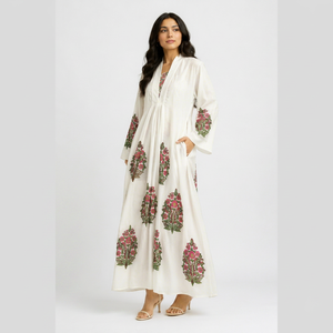 Cotton Hand Block Print Eco-Friendly Breathable Maxi Dress Women <b>Summer</b> Floral Boho Long <b>Kaftan</b> Party Casual Modern Fit Vintage - Product Image 1