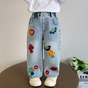 Nuovo stile di Jeans da ragazza per la primavera e l'autunno 2025 bellissimi pantaloni larghi a gamba dritta per ragazze - Product Image 3