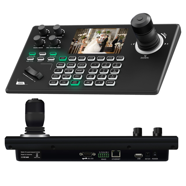 KB200MAX 4D Joystick PTZ Camera Controller with NDI PTZ Controller PoE 5" LCD Screen Preview for Church Live Service Education