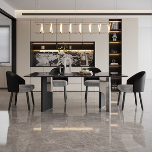 Modern Minimalist Rectangular Marble <b>Dining</b> <b>Table</b> And Chair Set 4 Piece <b>Space</b> <b>Saving</b> <b>Dining</b> Room Furniture For Small Apartments - Product Image 2