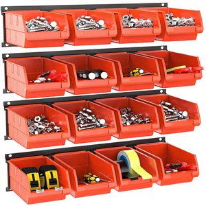 Contenedores de Almacenamiento Rectangulares para Montar en la Pared, 16 Contenedores de Plástico para Organización de Herramientas, Garaje, Sala de Manualidades, Tienda (Paquete de 4, Naranja-rojo) - Product Image 1