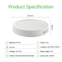 Plafonnier LED ultra-fin 18W 1600-1850lm 3000K Blanc chaud 100-265V IC-DOB Lampe à montage en surface