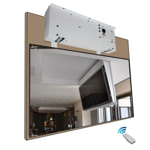 高度可调隐藏式垂直可伸缩电动天花板电视支架下拉电视升降架，带电动遥控器