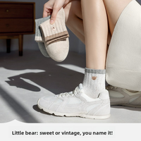 Chaussettes printemps/été pour femmes, motif de dessin animé petit ours, broderie blanche, style étudiant, mignonnes, respirantes, évacuant l'humidité, D03