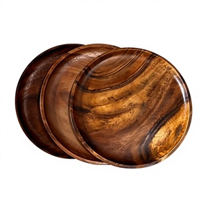 Assiettes de service rondes en bois faites à la main, design classique poli, écologiques, compatibles lave-vaisselle, pour cadeaux - Product Image 1