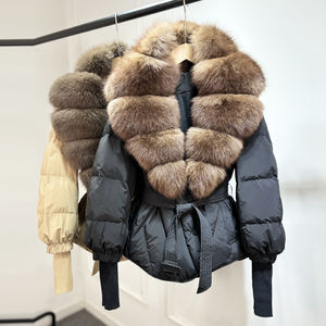 TYZX 2025 inverno grande piumino naturale con collo in vera volpe piumino da donna con maniche a maglia piumino bianco Casual - Product Image 2
