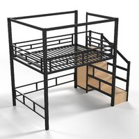 Lit mezzanine moderne en métal pleine taille avec rangement, escalier, armoire, baldaquin et éclairage LED – Gain de place, robuste, pour chambre d'étudiant, ODM OEM