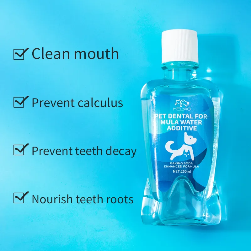 Penyegar napas anjing Formula gigi obat mulut hewan peliharaan dan pembersih gigi aditif air anjing untuk perawatan gigi