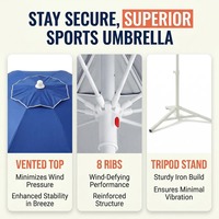 Parasols personnalisés bleus imperméables UPF 50+ avec auvent argenté, table pliable, parasol de plage extérieur pour événements sportifs
