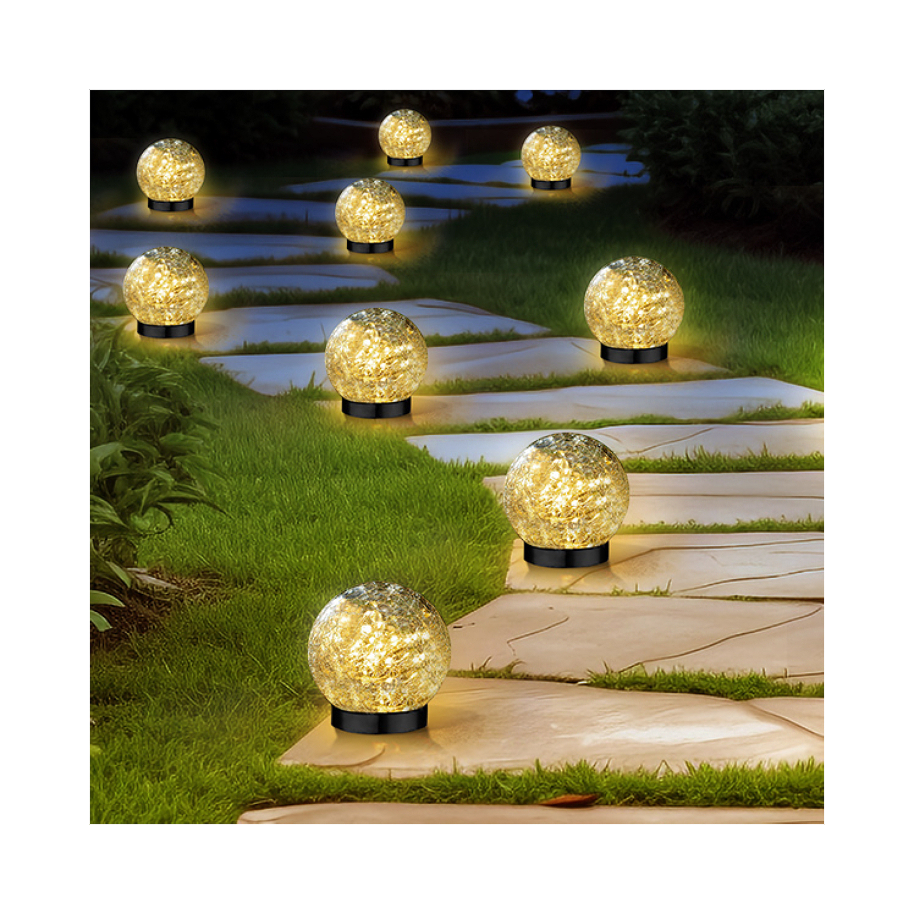 New Product Outdoor Waterproof Warm White Cracked Glass Solar Globe Garden Lights LED Ball Lights for Yard Patio Lawn Pathway