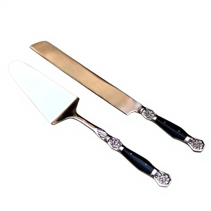 Amson Brass Silver Polished Stainless Steel <b>Cake</b> <b>Server</b> Set Handmade Embossed Black Handle Eco-Friendly Dishwasher <b>Cake</b> Tools - Product Image 1
