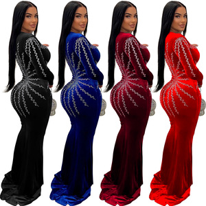 <span class=keywords><strong>Robe</strong></span> de <span class=keywords><strong>soirée</strong></span> pour <span class=keywords><strong>femme</strong></span> C6827, manches longues, couleur unie, sexy, en tissu de mousseline orné de strass, fabriquée en cachemire - Product Image 5