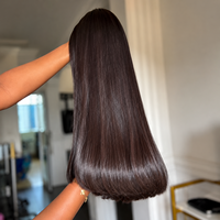 Perruque de luxe en cheveux humains lisses et soyeux, noire naturelle, sans colle, avec dentelle frontale pré-épilée, haute densité, en cheveux vierges pour femmes