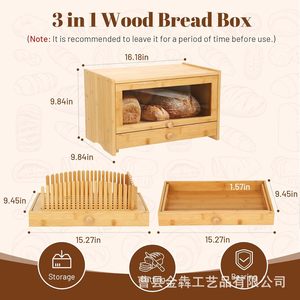 Boîte de rangement pour pain en bambou avec tiroir et étagère pour une utilisation sur le plan de travail de la cuisine - Product Image 4