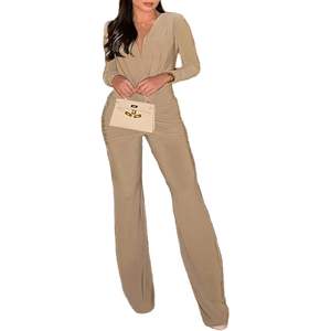 Combinaison élégante sur mesure pour femme 2026, manches longues, sans couture, drapée en crêpe, tenue de soirée, tailles S M L - Product Image 3