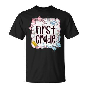 Camiseta de regreso a la escuela de primer grado para niñas, diseño de cuaderno rosa - Product Image 1