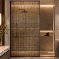 Panneau de verre ondulé à focalisation lumineuse, laminé avec fils métalliques noirs, dorés et argentés, semi-transparent, pour paroi de douche