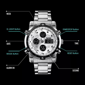 Montre analogique-numérique pour homme Skmei 1389, bracelet en acier inoxydable, étanche, double fuseau horaire, montre de sport, OEM ODM, montre personnalisée - Product Image 5