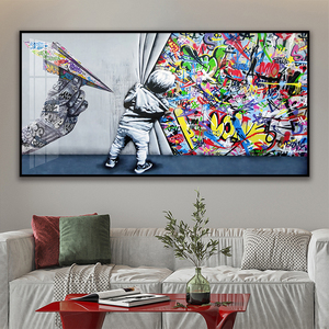 Pittura su porcellana <span class=keywords><strong>di</strong></span> cristallo Pop art dietro la tenda e aeroplano <span class=keywords><strong>di</strong></span> carta stampe su tela <span class=keywords><strong>Banksy</strong></span> Graffiti Wall Art per la decorazione domestica - Product Image 6
