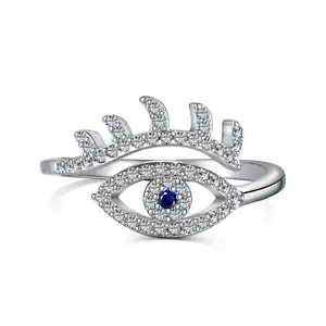 Dylam Blue Eye Collection Silver Color Shiny Stones Adjustable Band Women S925 925 Sterling Silver Rhodium Plated Women Rings