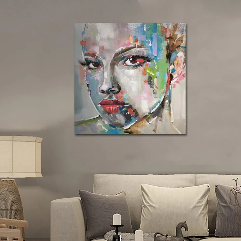 Original 100% Handmade Home Decor Retrato Mulher Rosto afro-americano artwork mulher grande pintura a óleo sobre tela