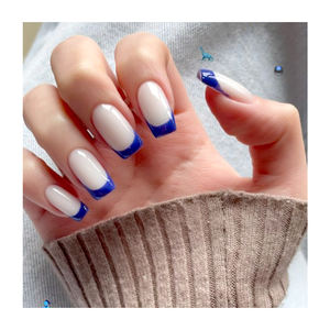 <span class=keywords><strong>Uñas</strong></span> postizas de Punta francesa, <span class=keywords><strong>uñas</strong></span> postizas de forma cuadrada mediana, corazón azul y blanco, 24 Uds. Oem Odm, palo de refuerzo - Product Image 6