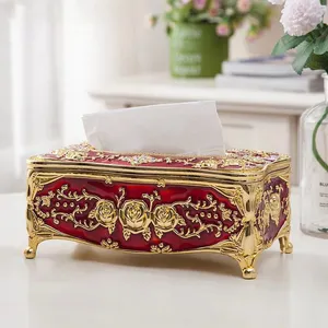 Retro Vàng Tùy Chỉnh In Hộp Lưu Trữ Nhựa Tissue Bìa Hộp Rhinestone