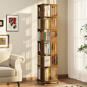 6-Tier 360&deg; Rotating Bookshelf with Wheels Mobile Open Storage Display <strong>Unit</strong> for Books Media and Decor in Living Room Home Office - Product Image 1