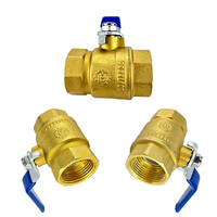 Vanne à boisseau sphérique en laiton à double passage, petit diamètre, avec revêtement PTFE, filetage interne, poignée bleue, lot de 2