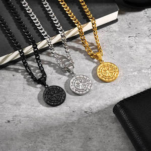 Vintage Non Tarnish Jewelry 316L Stainless Steel Base 14k 18k PVD Gold Plated <b>Men's</b> Charm <b>Compass</b> Coin <b>Necklace</b> Pendant for <b>Men</b> - Product Image 2