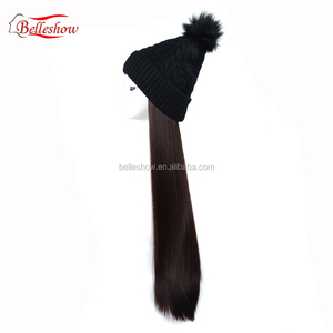 peluca cabeza caliente de lana sombrero peluca negro de lana de pelo largo y recto de invierno cálido de pelo largo pelo recto - Product Image 3
