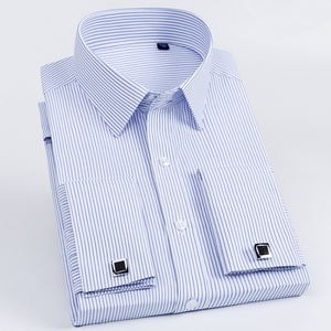 Nueva <span class=keywords><strong>Camisa</strong></span> de Boda con Puños Franceses, Corte Slim, Cuello Estampado, Versión Coreana, Manga Larga, <span class=keywords><strong>Camisa</strong></span> de Oficina a Rayas para <span class=keywords><strong>Hombre</strong></span> - Product Image 4