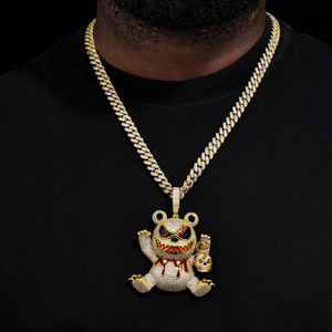 เครื่องประดับฮิปฮอปทองเหลืองสำหรับผู้ชายเพทายเม็ดเพชร3D พ่อมดเคลือบอีนาเมลจี้หมีพร้อมหัวกะโหลก - Product Image 5