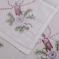 TC003 décoration de Table de Festival de noël en coton blanc 32 "x 32", couverture de Table carrée brodée à la main, point de croix, nappe