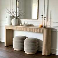 Console moderne en chêne cannelé, table d'entrée/couloir en bois massif nervuré
