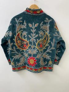 Embroidered Suzani Short Jacket Style Mid-Season Velvet Jacket With Rich Oriental Embroidery Velvet Suzani Jacket - Product Image 4