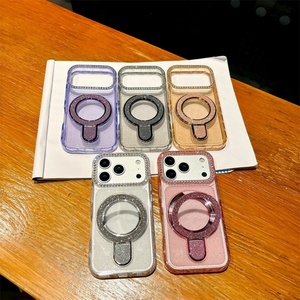 Glitter Magnetic <b>PC</b>+TPU Bracket Phone Case for iphone 17 16 15 Pro Max with Diamond Studded Shockproof Cover - Product Image 1