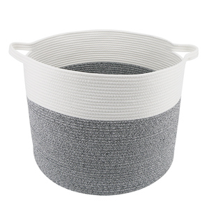 Modern Cotton Rope Basket Laundry Hamper Grey Woven Storage Basket with Knot Handle