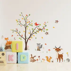 Forest Animals Tree Wall Decals Fox Squirrel Deer Wall Stickers For Baby Nursery Kids Bedroom Playroom Wall Decor