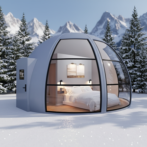 Dôme préfabriqué isolé pour l'hiver, de 6 m de diamètre, résistant aux températures extrêmes, avec panneaux sandwich, pour usage hôtelier, avec salon. - Product Image 1