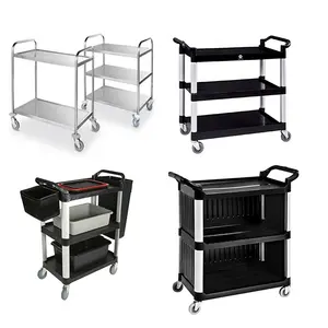 Restaurant Kitchen Heavy Duty Easy To Install Black Plastic Serving Tray Trolley 3 Tier Food Trolley Carts