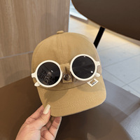 Gorra de Béisbol Vintage Desmontable con Gafas de Sol para Niños, Diseño de Frutas y Bloques de Color, Sarga 100% Algodón, Lona Transpirable e Impermeable, Unisex