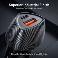 Chargeur de voiture double USB 38W PD QC3.0 avec logo personnalisé, chargeur rapide en fibre de carbone, adaptateur allume-cigare