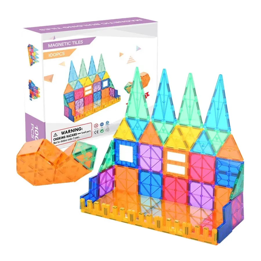 100PCS高品質3DキッズDIY教育玩具カラフルなプラスチック製ABSマグネットブロックセット磁気ビルディングタイル