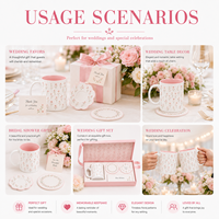 Lot de tasses à café en céramique de 11 oz avec coffret cadeau, motif floral et sous-verres ronds festonnés pour cadeaux de mariage